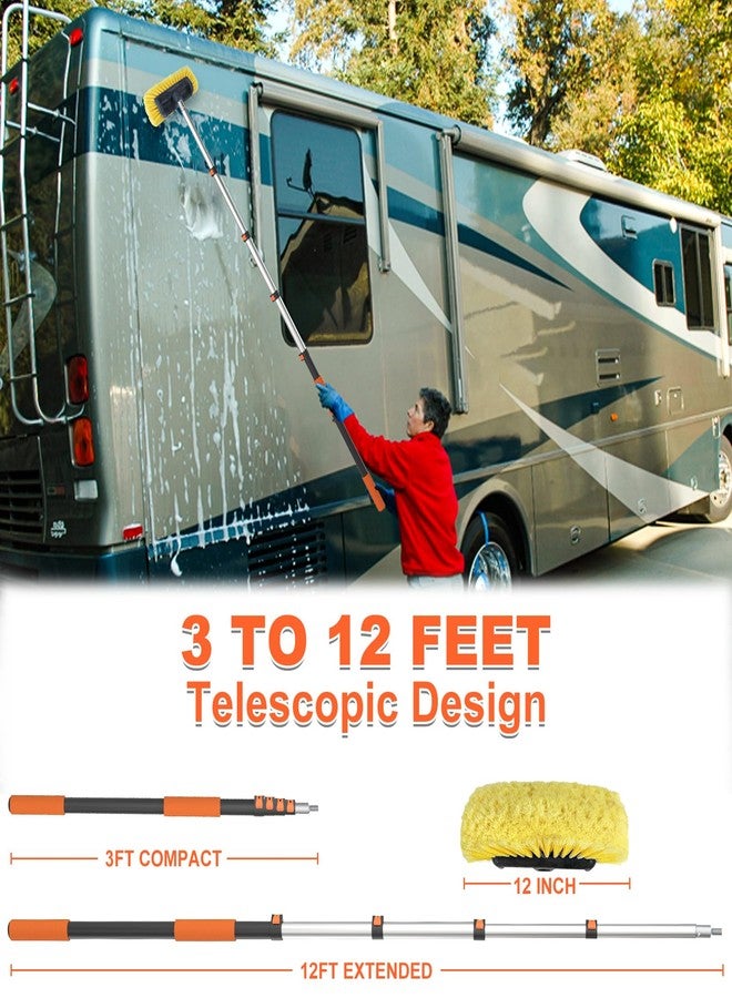 Buyplus 12FT Car Wash Brush with Long Handle, 12-Inch Soft Bristle, with Aluminium Telescoping Pole, for Cleaning Car, SUV, RV, Boats, House Siding, Floors, Solar Panels, and More - Image 2
